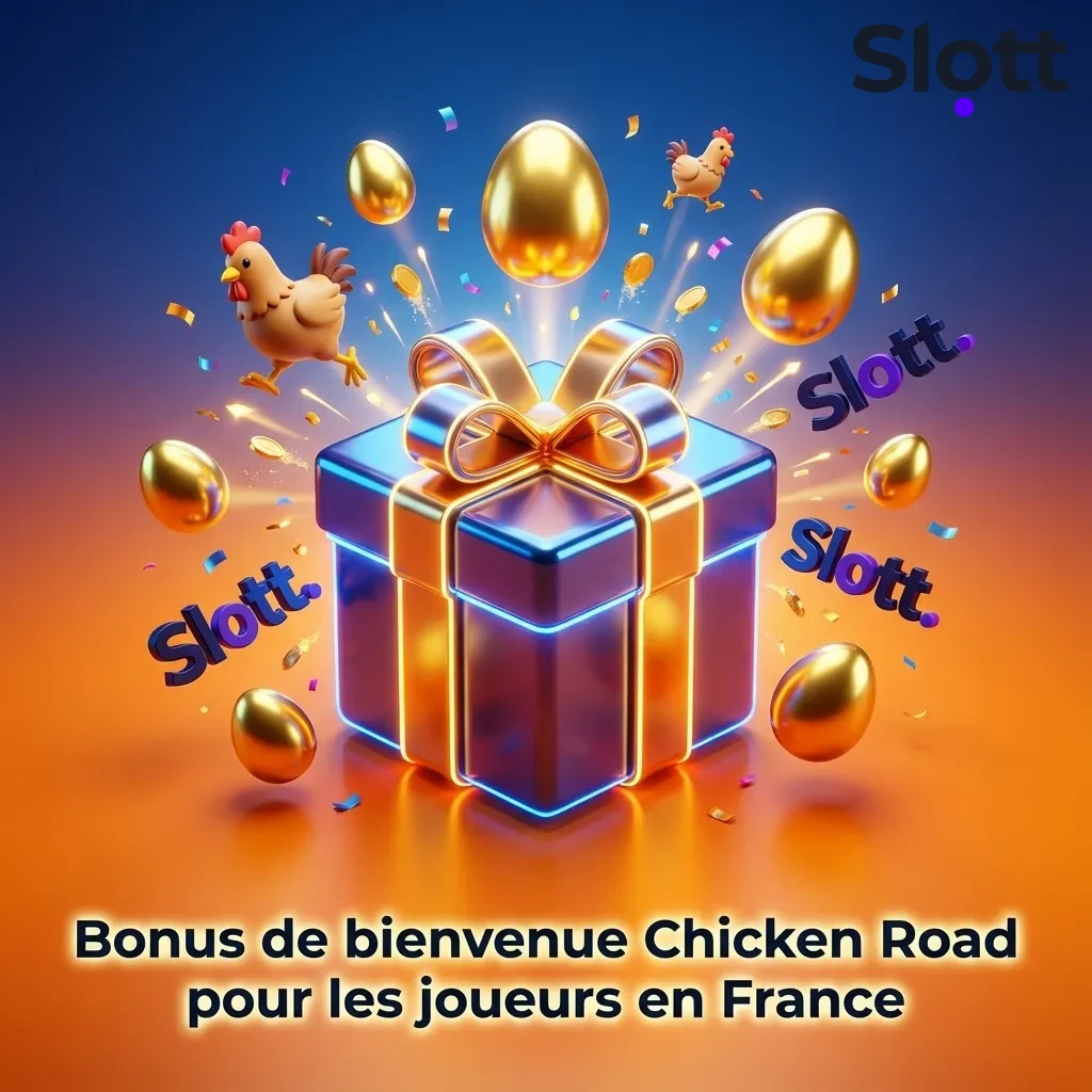 Bannière casino Slott en français promouvant le bonus Chicken Road : 200 % jusqu’à 20 000 € plus 75 tours gratuits