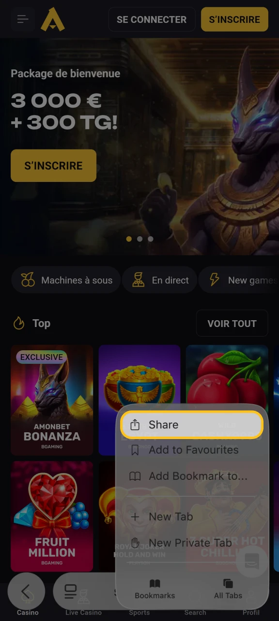 Appuyez sur Partager pour ajouter le raccourci à votre écran d'accueil et jouer à Chicken Road.