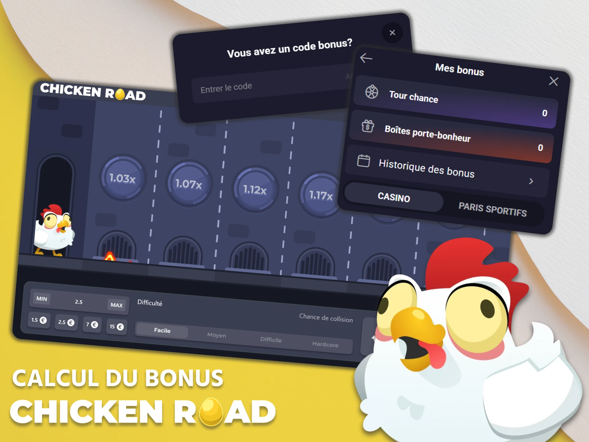 Calculez vos bonus pour Chicken Road.