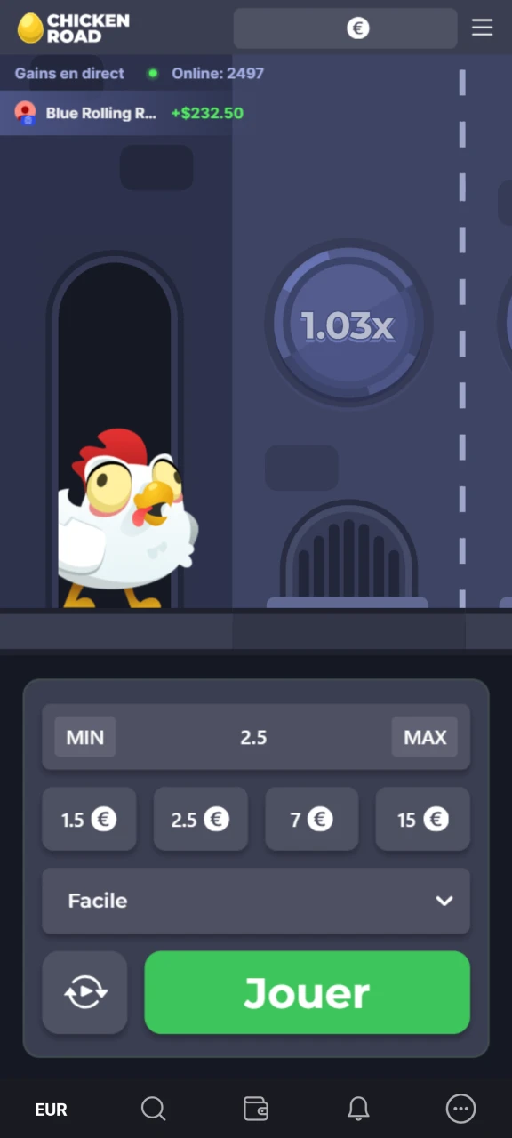 Profitez de la navigation et de l'interface de Chicken Road.