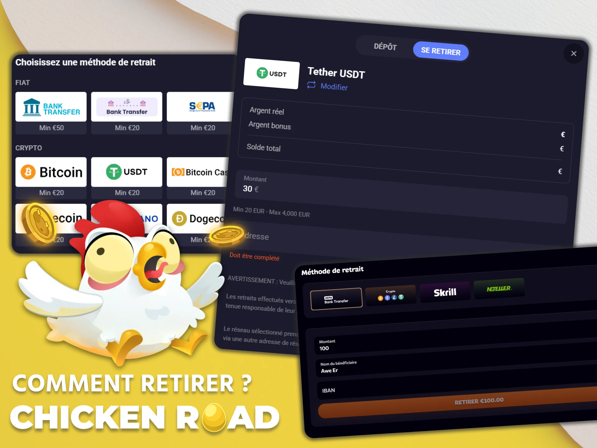 Retirer l'argent gagné dans Chicken Road.